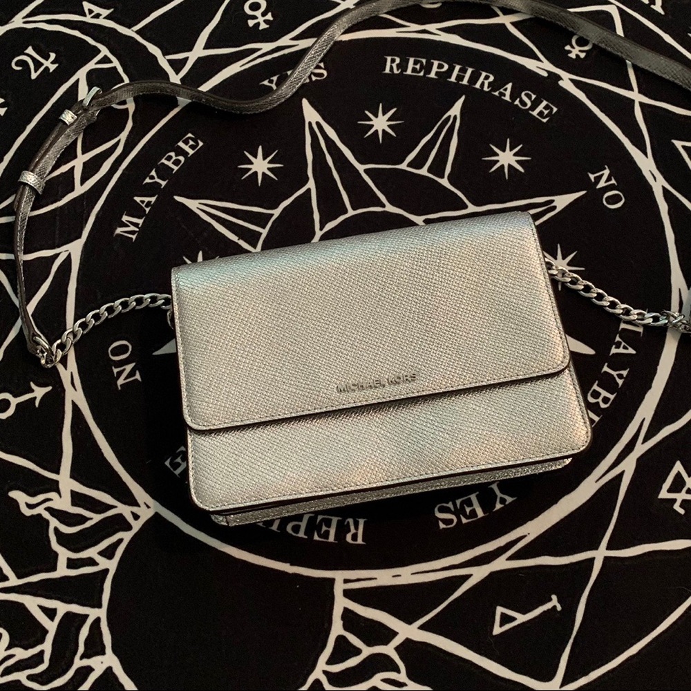 Michael kors silver crossbody bag